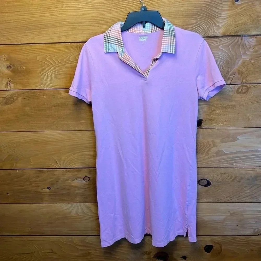 Lands End Womens Polo dress Md Pink Mini Casual summer streetwear short sleeve‎